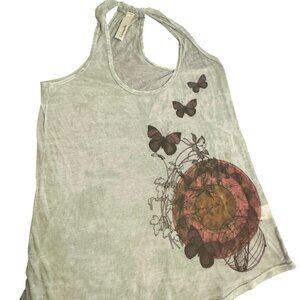 Butterfly Print Sleeveless Tank Top XS 50% Cotton 50% Polyester